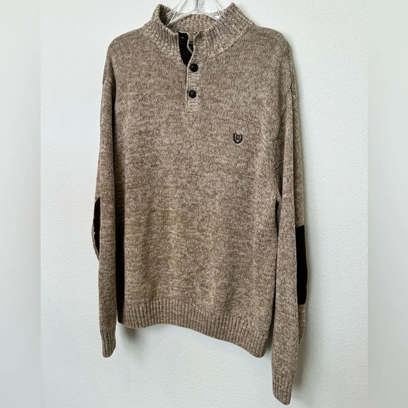 Chaps 100% Cotton Tan Sweater with elbow patches Size XXL - Picture 2 of 12